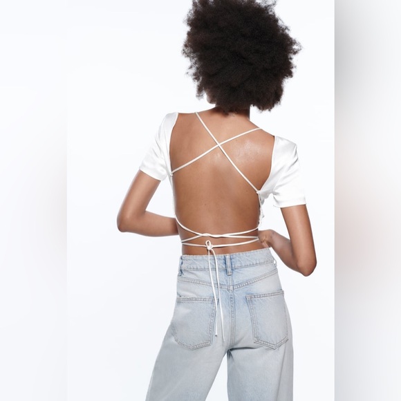 New Zara Tags Attached Crop Top Open Back Size Small - Picture 4 of 6